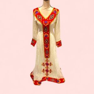 Beautiful hand made Ethopian Eritrean wedding dress hand made embroidery maxi